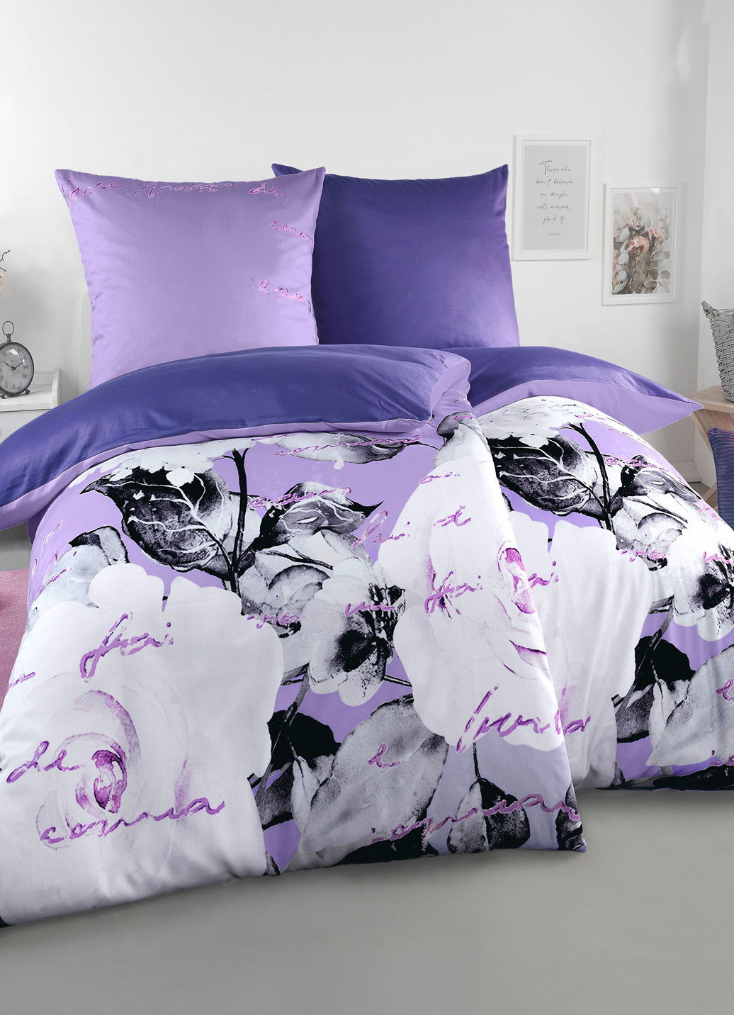 Romantische Bettwäsche-Garnitur von Grund, Größe 112 (80/80 cm + 135/200 cm), Flieder von GRUND