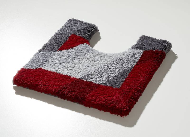Supersoft Badgarnitur von Grund, Größe 108 (Stand-WC-Vorleger, 50/ 50 cm), Grau-Rot von GRUND
