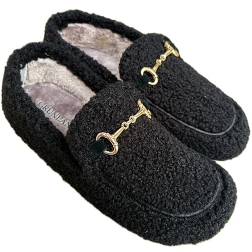 GRUNLAND Elegante warme Miss Parker Hausschuhe für den Winter mit hochwertigem Finish, bequem, warm und herausnehmbares Fußbett, Schwarz , 38 EU von GRÜNLAND il benessere è naturale