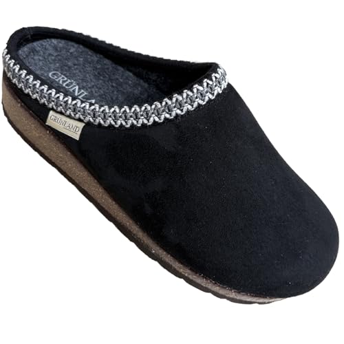 GRUNLAND Marivelle Winter-Sandalen aus Samt mit Filzfutter und warmem, herausnehmbarem Fußbett, Schwarz , 40 EU von GRÜNLAND il benessere è naturale