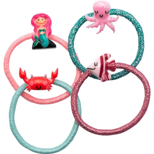 GRUSS & CO Haargummi-Set Motiv "Meer" | Geschenkset mit 4 Glitzer-Haargummis mit Figur | Geschenk Kindergeburtstag, Schultüte, Mädchen | 70130 von GRUSS & CO