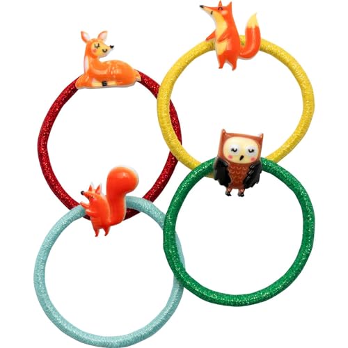 GRUSS & CO Haargummi-Set Motiv "Wald" | Geschenkset mit 4 Glitzer-Haargummis mit Figur | Geschenk Kindergeburtstag, Schultüte, Mädchen | 70124 von GRUSS & CO