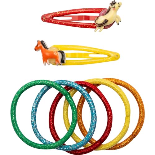 GRUSS & CO Haarschmuck-Set Motiv "Farm" | Geschenkset mit 2 Glitzer-Haarspangen und 5 Haargummis | Geschenk Kindergeburtstag, Schultüte, Mädchen | 70110 von GRUSS & CO