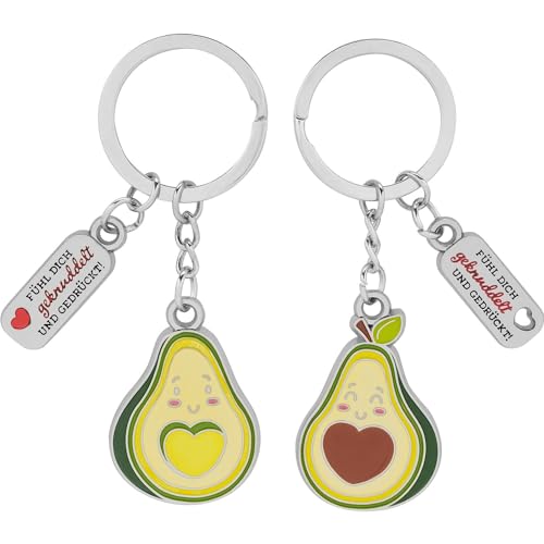 GRUSS & CO Paar-Schlüsselanhänger mit Motiv "Avocado" | Anhänger-Set bestehend aus zwei Anhänger mit Schlüsselring, mit Charm mit Spruch | Geschenk für zwei, für Paare | 73824 von GRUSS & CO