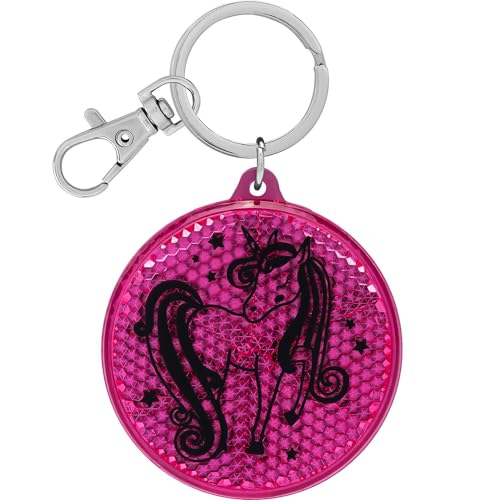 GRUSS & CO Reflektor Motiv Einhorn | Runder Anhänger mit Schlüsselring und Karabinerverschluss, Schlüsselanhänger auf Headercard, Reflektoranhänger | Kindergeburtstag, Geschenk, Schulstart | 70158 von GRUSS & CO