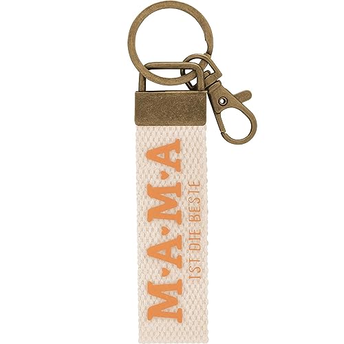 GRUSS & CO Schlüsselanhänger Canvas Motiv Mama | Anhänger aus hellem Canvas mit Motiv Mama ist die Beste, mit Karabiner | 48392 von GRUSS & CO