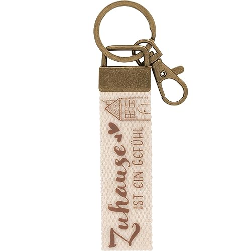 GRUSS & CO Schlüsselanhänger Canvas Motiv Zuhause | Anhänger aus hellem Canvas mit Motiv Zuhause ist ein Gefühl, mit Karabiner | 48407 von GRUSS & CO