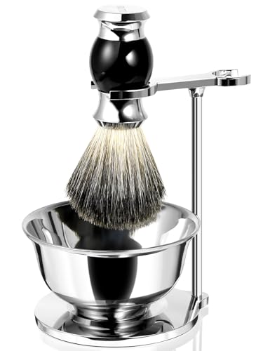 GRUTTI Rasierset, Badger Brush Soap Bowl und Rasierständer für Herrengeschenke,Rasiererhalter für Herren + Rasierschale + Rasierpinsel,traditionelles Nassrasierset,manueller Rasierreiniger für Herren von GRUTTI