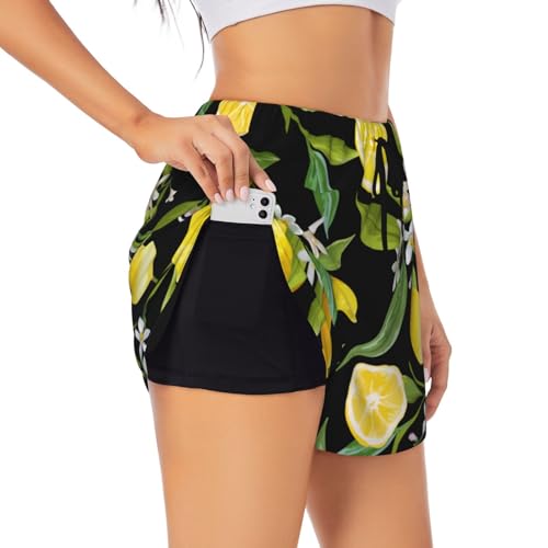 GRatka Damen Workout Shorts, 2 in 1 Shorts Laufshorts Jogginghose für Fitnessstudio Yoga, Gelbe Zitrone von GRatka