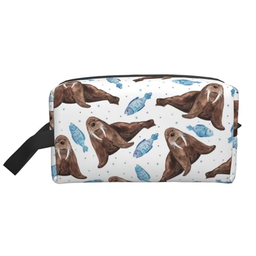 Make-up-Tasche, Aquarell-Braun-Walross-Reise-Kosmetiktasche, Kulturbeutel, tragbarer Make-up-Taschen-Organizer von GRatka
