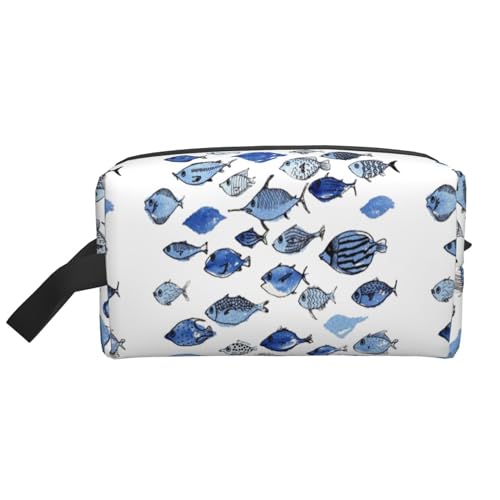 Make-up-Tasche, Aquarium-Blaue Fische, Reise-Kosmetiktasche, Kulturbeutel, tragbarer Make-up-Taschen-Organizer von GRatka