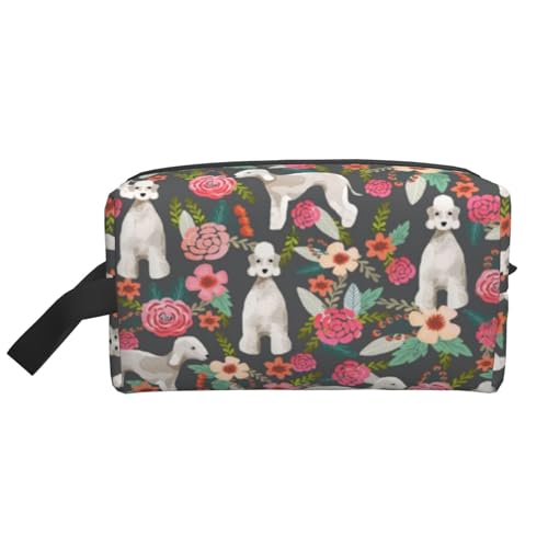 Make-up-Tasche, Bedlington Terrier, Blumen-Hunde-Design, Anthrazit, Reise-Kosmetiktasche, Kulturbeutel, tragbarer Make-up-Taschen-Organizer von GRatka