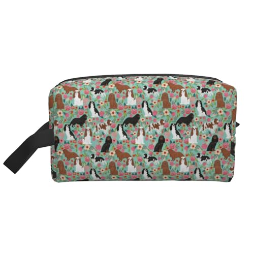 Make-up-Tasche, Cavalier King Charles Spaniel, Blumenmuster, Reise-Kosmetiktasche, Kulturbeutel, tragbarer Make-up-Taschen-Organizer von GRatka