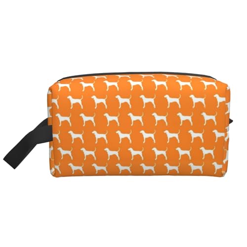 Make-up-Tasche, Coonhound On Orange, Reise-Kosmetiktasche, Kulturbeutel, tragbarer Make-up-Taschen-Organizer von GRatka