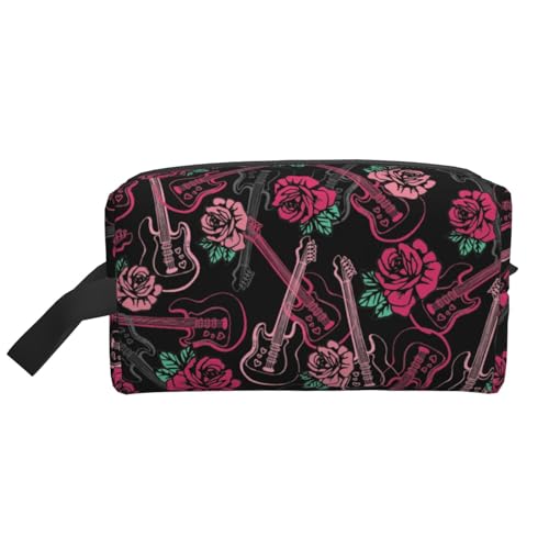 Make-up-Tasche, Gitarren- und Rosen-Reise-Kosmetiktasche, Kulturbeutel, tragbarer Make-up-Taschen-Organizer von GRatka