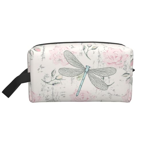 Make-up-Tasche, Libelle, Shabby-Chic-Rosen, abgenutztes altes Vintage-Blumenmuster, Reise-Kosmetiktasche, Kulturbeutel, tragbarer Make-up-Taschen-Organizer von GRatka