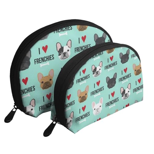 Make-up-Tasche, Reise-Kosmetiktasche, 2-teilig, tragbares Clutch-Beutel-Set, Beutel-Organizer, Frenchie-Hund, ich Liebe französische Bulldoggen, Frenchie-Gesicht, Aqua von GRatka