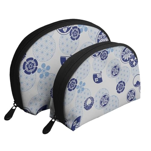 Make-up-Tasche, Reise-Kosmetiktasche, 2-teilig, tragbares Clutch-Beutel-Set, Beutel-Organizer, Japanisches blaues Wappen, nahtloses Muster von GRatka