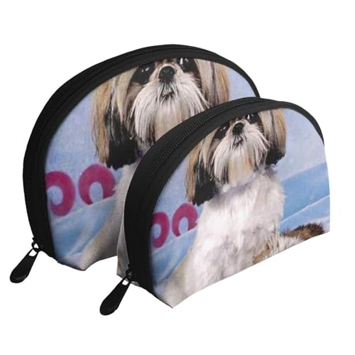 Make-up-Tasche, Reise-Kosmetiktasche, 2-teilig, tragbares Clutch-Beutel-Set, Beutel-Organizer, Shih Tzu von GRatka