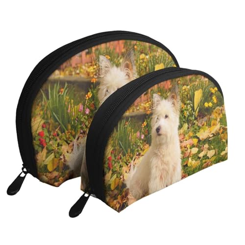 Make-up-Tasche, Reise-Kosmetiktasche, 2-teilig, tragbares Clutch-Beutel-Set, Beutel-Organizer, Westie Autumn West Highland White Terrier Dogs von GRatka