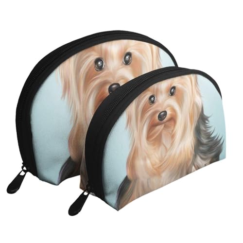 Make-up-Tasche, Reise-Kosmetiktasche, 2-teilig, tragbares Clutch-Beutel-Set, Beutel-Organizer, Yorkshire Terrier, Teetasse, Hund, hübsches Mädchen von GRatka