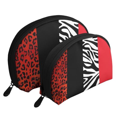 Make-up-Tasche, Reise-Kosmetiktasche, 2-teilig, tragbares Clutch-Beutel-Set, Beutel-Organizer, roter Leopard und Zebra-Tier von GRatka