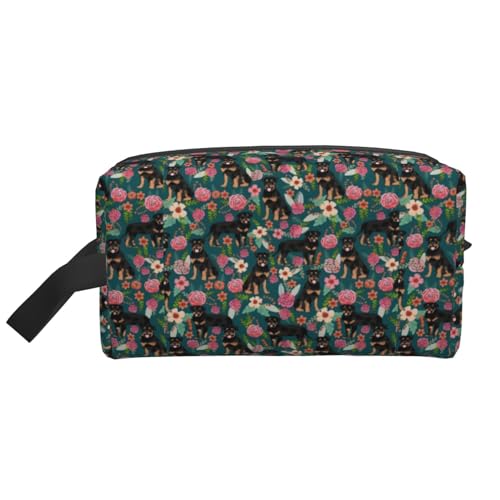 Make-up-Tasche, Rottweiler-Blumen-Hund, Reise-Kosmetiktasche, Kulturbeutel, tragbarer Make-up-Taschen-Organizer von GRatka