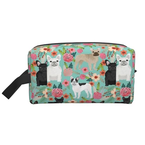 Make-up-Tasche, französische Bulldogge, Frenchie-Blumenmuster, französische Bulldogge, Reise-Kosmetiktasche, Kulturbeutel, tragbarer Make-up-Taschen-Organizer von GRatka