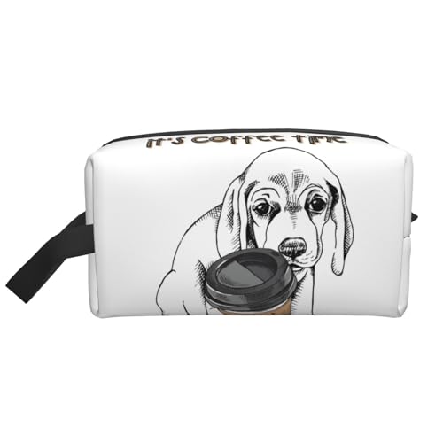 Make-up-Tasche, niedlicher Beagle-Welpen, It's Coffee Time, Reise-Kosmetiktasche, Kulturbeutel, tragbarer Make-up-Taschen-Organizer von GRatka