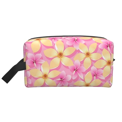 Make-up-Tasche, rosa und orange Tropische Blumen, Reise-Kosmetiktasche, Kulturbeutel, tragbarer Make-up-Taschen-Organizer von GRatka