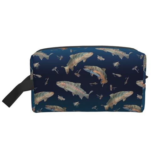 Make-up-Tasche, schwimmender Fisch auf Ombre-Fleece-Stoff von Wild Wings, Reise-Kosmetiktasche, Kulturbeutel, tragbarer Make-up-Taschen-Organizer von GRatka