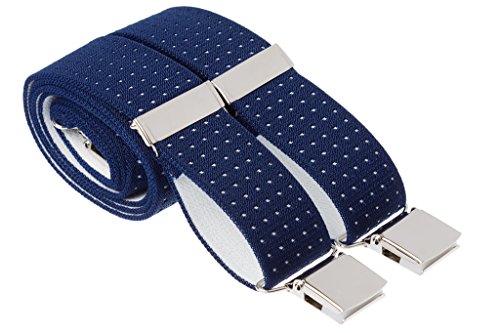 Hochwertige elastische Hosenträger mit großen, starken Clips, gepunktet, extra lange Größen, Schwarz / Blau / Grau, blau, XL (122 cm Lange) von GS BRACES
