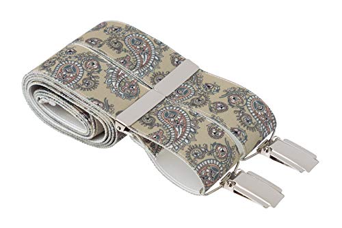 Paisley Hosenträger für Herren - Hosenträger Clip Hosenträger X Rücken in Hellblau mit Rosa Weiß und Beige XL extra lang erhältlich 4 starke Silberclips Gr. One size, beige Paisley Hosenträger für Herren - Hosenträger Clip Hosenträger X Rücken in Hellblau mit Rosa Weiß und Beige XL extra lang erhältlich 4 starke Silberclips Gr. One size, beige von GS BRACES