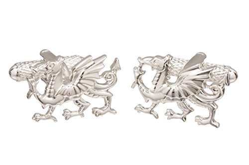 Manschettenknöpfe mit walisischem Drachen-Motiv, erhältlich in Silber- oder Goldfarben, in GS-Geschenkbox Gr. Einheitsgröße, silberfarben von GS CUFFLINKS