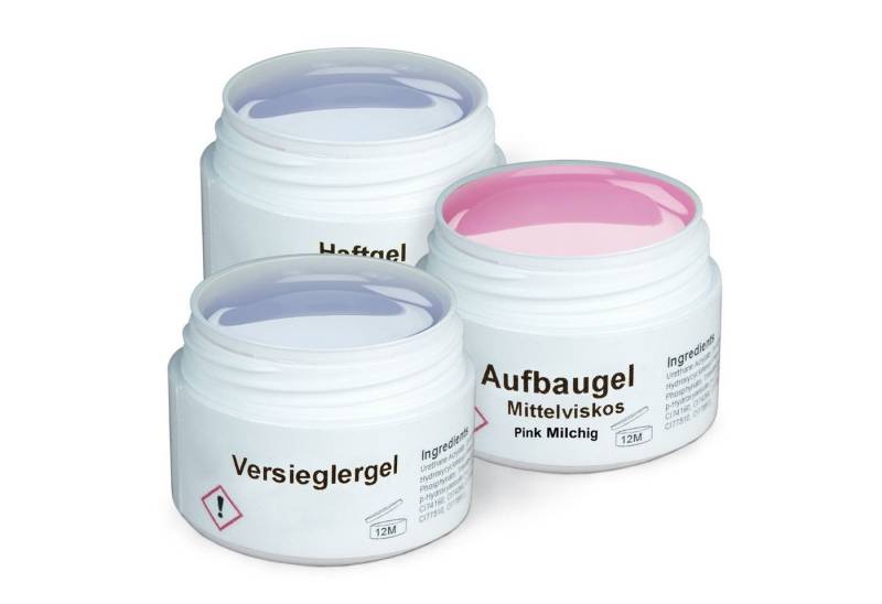 GS-Nails UV-Gel Set 3 x 15ml pink milchig, Mit Gilbschutz von GS-Nails