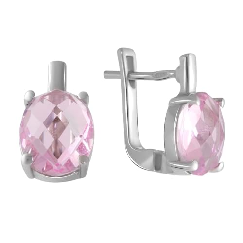 925 Sterling Silber Huggie English Lock Ohrring über ovalem Pfirsich-Morganit; Steingewicht [ct]: 4,1 ct, Gewicht 3,22 gr. und rhodinierte Oberfläche von GS PROJEWELRY