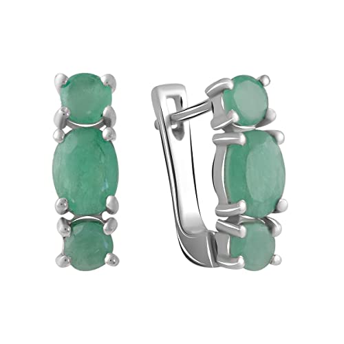 925 Sterling Silber Huggie English Lock Ohrring über ovalem grünen Smaragd; Steingewicht [ct]: 2,7 Karat, Gewicht 4,3 g. und rhodinierte Oberfläche, Sterling Silber, Smaragd von GS PROJEWELRY