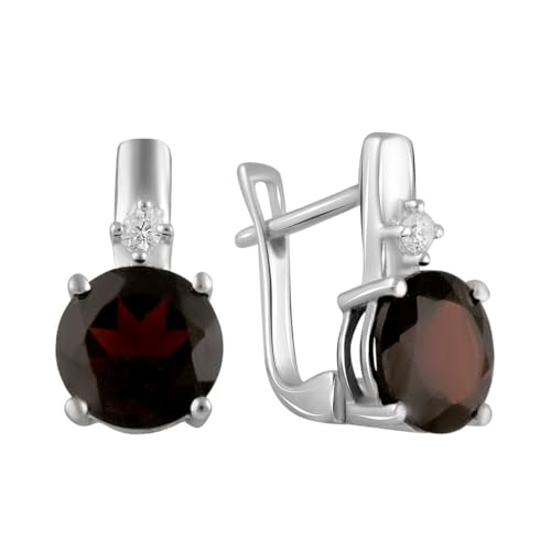 925 Sterling Silber Huggie English Lock Ohrring über rundem roten Granat; Steingewicht [ct]: 5,1 ct, Gewicht 4,09 gr. und rhodinierte Oberfläche von GS PROJEWELRY