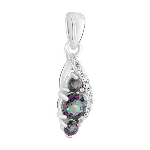 GS PROJEWELRY Halskette mit Anhänger aus 925er-Sterlingsilber, mit rundem Mystic-Topas, Steingewicht: 1,4 Karat, Gewicht 1,57 g, rhodiniert, Glas, Erstellter Topas von GS PROJEWELRY