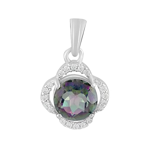 GS PROJEWELRY Halskette mit Anhänger aus 925er Sterlingsilber, mit rundem Mystic-Topas, Steingewicht: 2,2 Karat, Gewicht 1,93 g, rhodiniert, Glas, Erstellter Topas von GS PROJEWELRY