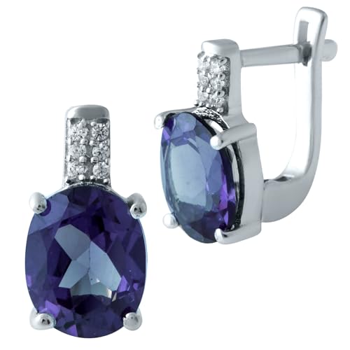 Huggie-Ohrring aus 925er-Sterlingsilber mit englischem Schloss über ovalem mehrfarbigem Alexandrit; Steingewicht [ct]: 6,4 ct, Gewicht 4,39 g. und rhodinierte Oberfläche von GS PROJEWELRY