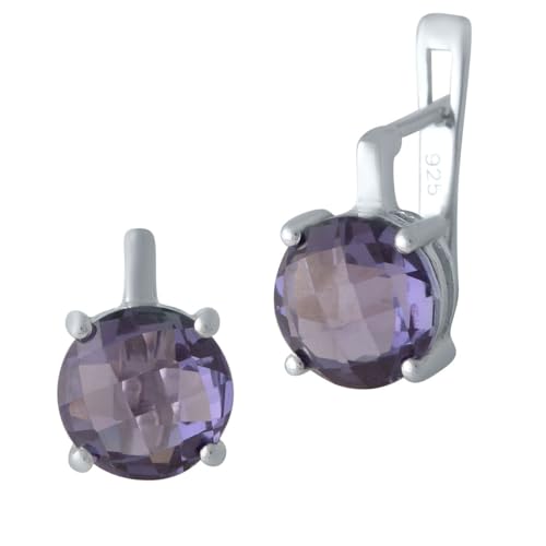 Huggie-Ohrring aus 925er-Sterlingsilber mit englischem Schloss über rundem mehrfarbigem Alexandrit; Steingewicht [ct]: 7,2 ct, Gewicht 4,31 g. und rhodinierte Oberfläche von GS PROJEWELRY