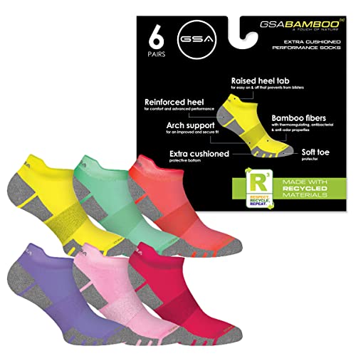 GSABAMBOO[+] Damen Weiche Performance Sneakersocken | thermoregulierend | gepolstert & stützend | nachhaltig & umweltfreundliche | verstärkte Ferse und Zehen | Performance Sneakersocken für Frauen von GSA