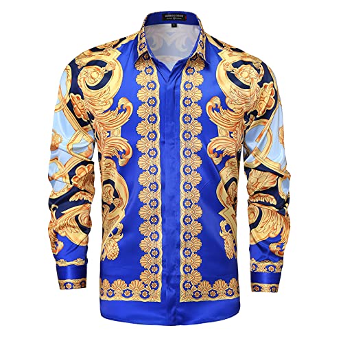 Herren Floral/Goldener Löwe/Paisley/Mode Luxus Gedruckt Kleid Shirts Langarm Button-Down Retro Wunderschöne Design Shirts, Mehrfarbig38, L von GSBOGOSSE