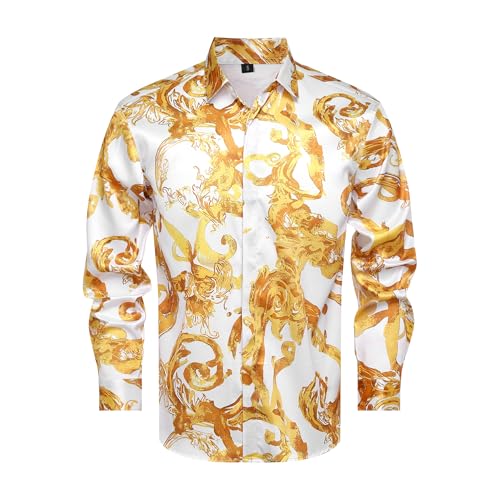 Herrenhemden mit Blumenmuster, goldener Löwe, Paisleymuster, modisch, luxuriös, bedruckt, langärmelig, Button-Down, Retro, wunderschönes Design, L Herrenhemden mit Blumenmuster, goldener Löwe, Paisleymuster, modisch, luxuriös, bedruckt, langärmelig, Button-Down, Retro, wunderschönes Design, L von GSBOGOSSE