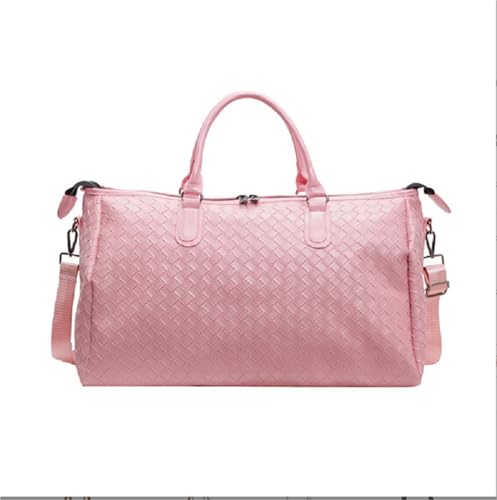 Herren Damen Mode Weben Pu Leder Reise Duffle Totes Große Kapazität Schultertaschen Business Casual Handtasche(Pink) von GSCLZ