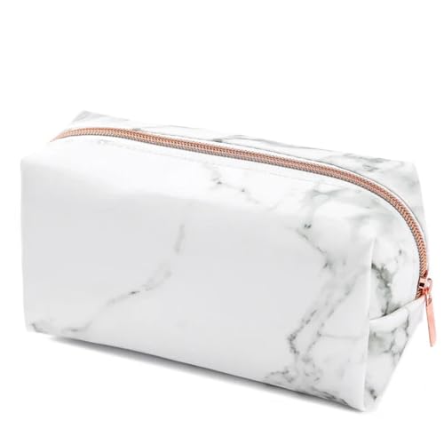 Kosmetiktasche Frauen Marmorieren Kosmetiktaschen Mode Lippenstift Beauty Case Organizer Clutch Bag Pu. Make-up-Tasche Reise-Toiletten-Waschbeutel Make Up Bag (Color : White Rose Gold) von GSCLZ