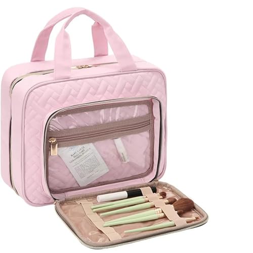 Kosmetiktasche Kosmetik-Aufbewahrungstasche for Frauen, Reise, Organisationstasche, multifunktional, wasserdicht, gefaltet, tragbar, groß, for Aufhängen, Make-up-Tasche Make Up Bag (Color : Pink) von GSCLZ