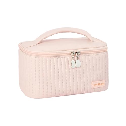 Kosmetiktasche Make-up-Taschen for Frauen, Reisen, Kulturbeutel, süße Hüllen, tragbar, einfarbig, Make-up-Organizer, Kosmetiktasche, PU-Leder Make Up Bag (Color : Pink) von GSCLZ