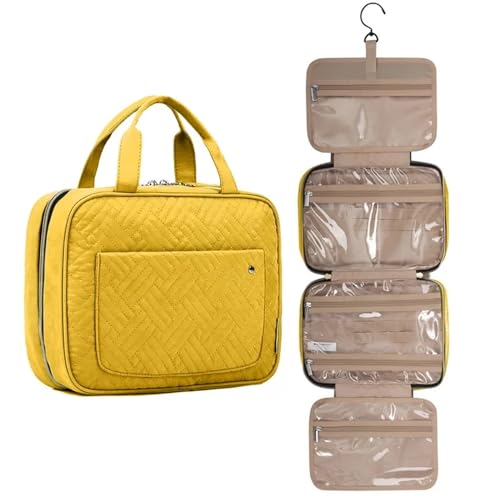 Kosmetiktasche Tragbarer Reise-Kosmetikkoffer mit großer Kapazität, Damen-Make-up-Aufbewahrung mit Haken, wasserdichter Kulturbeutel, for Aufhängen, Badezimmer-Waschbeutel Make Up Bag (Color : Yellow von GSCLZ